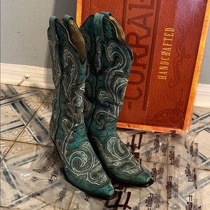 Corral Women's Teal Embroidered Heeled Boots